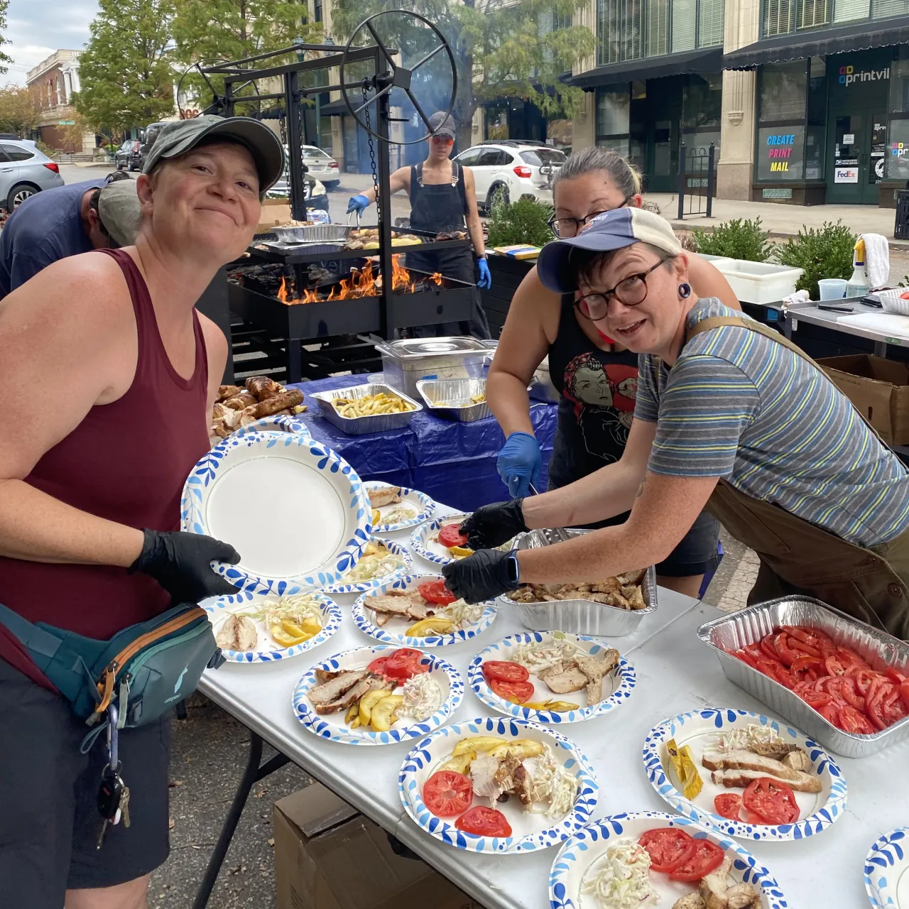 Volunteers serving food